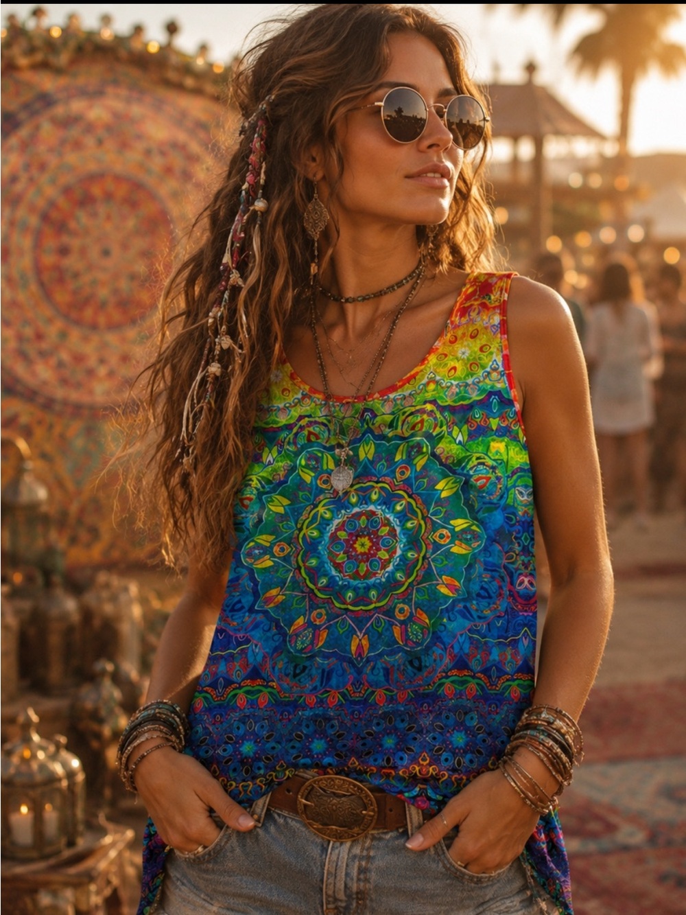 NWOT Emery Rose Colorful Mandela Boho Sleeveless Blouse XXL